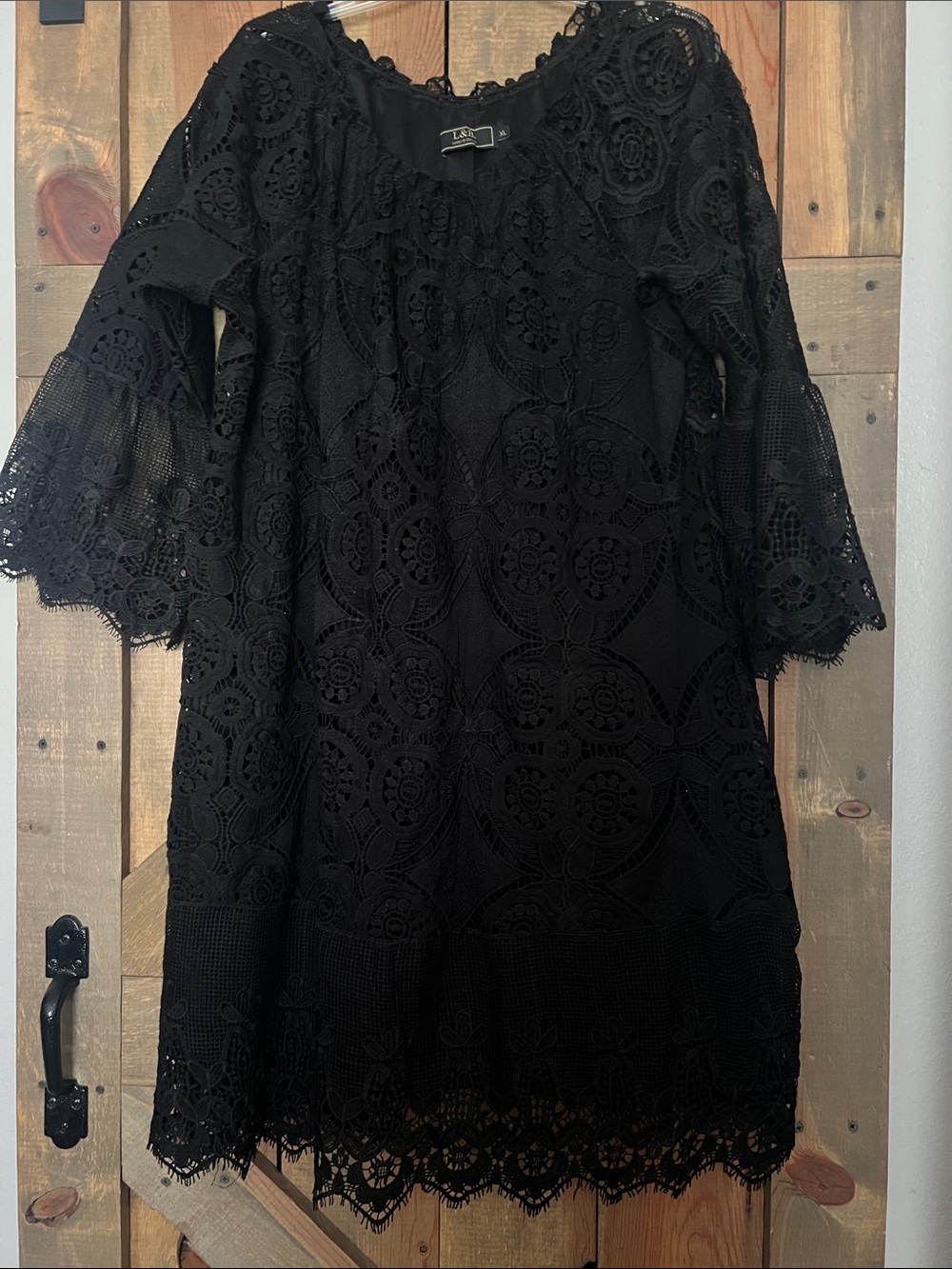 L&B Black Lace Mini Dress with Bell Sleeves